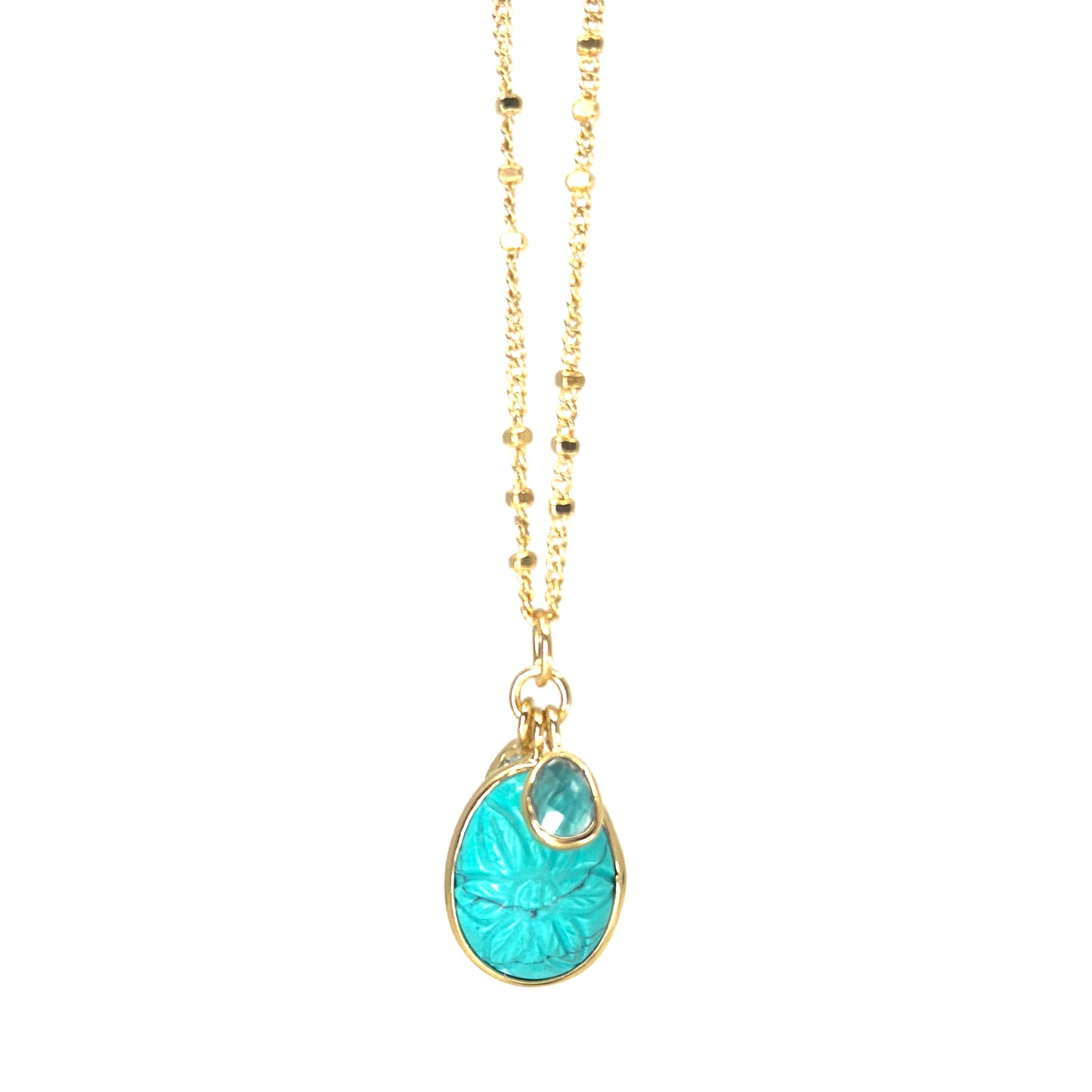 Vergulde ketting met hand bewerkte Turquoise stenen hanger