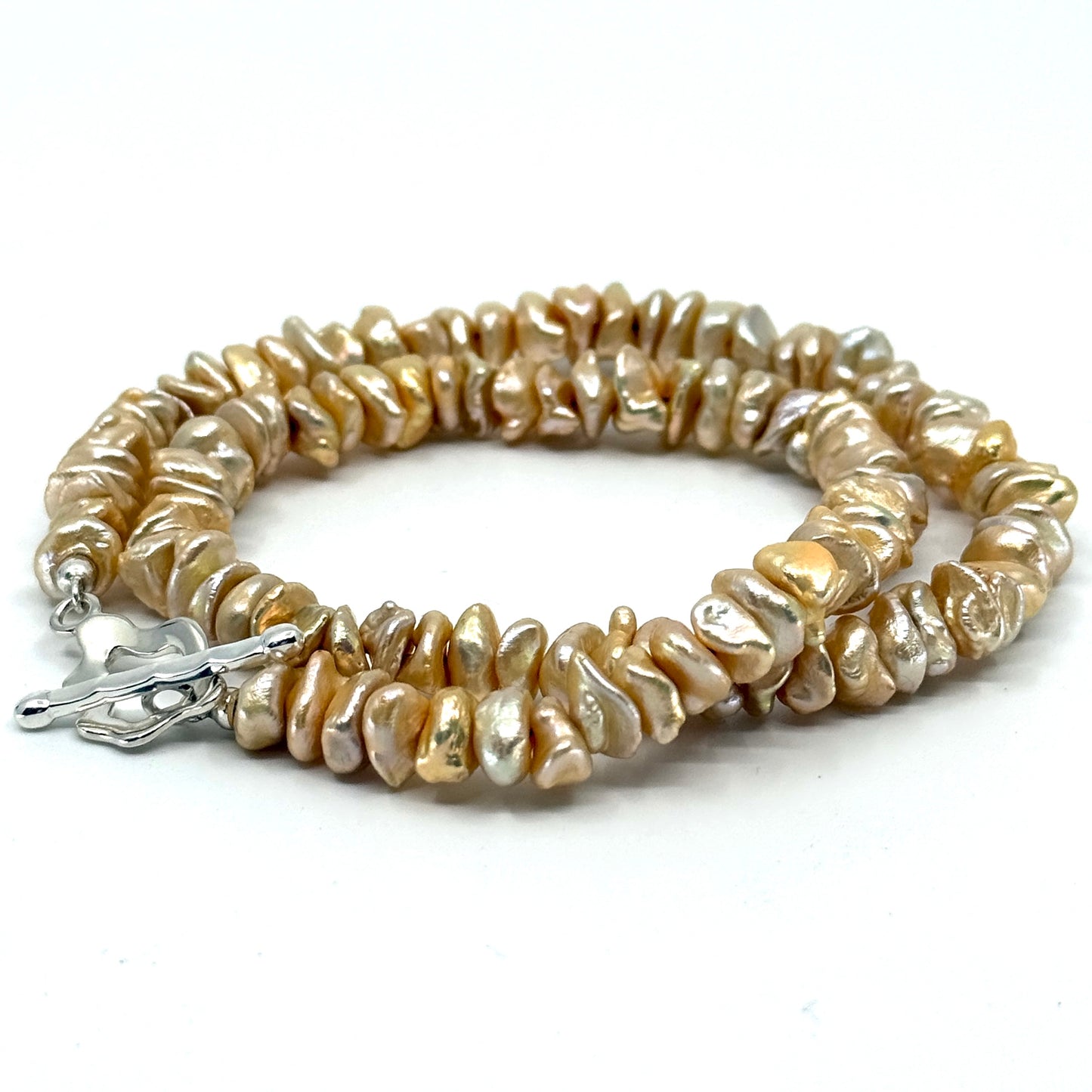 Keshi Pearl ketting met organische vorm zilveren sluiting