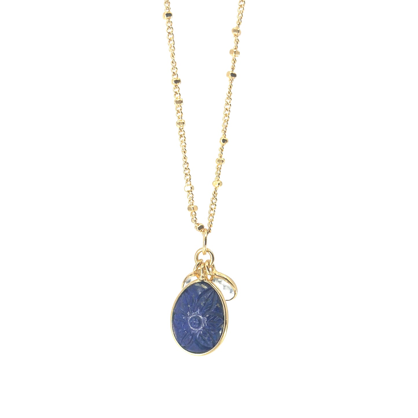 Vergulde ketting met hand bewerkte Lapis lazuli steen