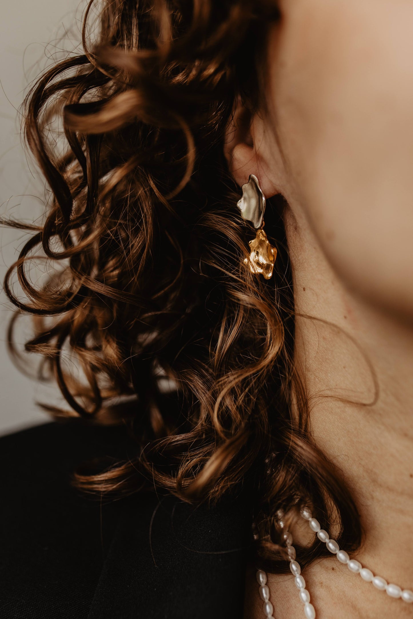 14k vergulde hangers met Zilveren organische vorm oorbel stekers
